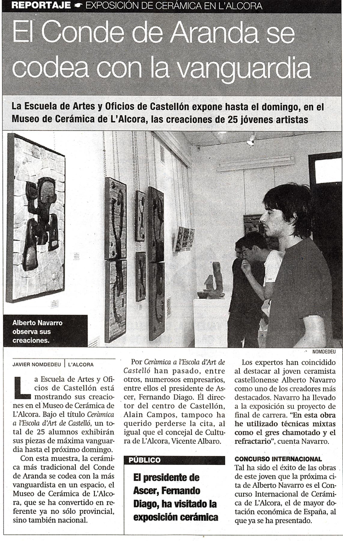 Recorte de prensa de la exposición de Alberto Navarro en L'Alcora.